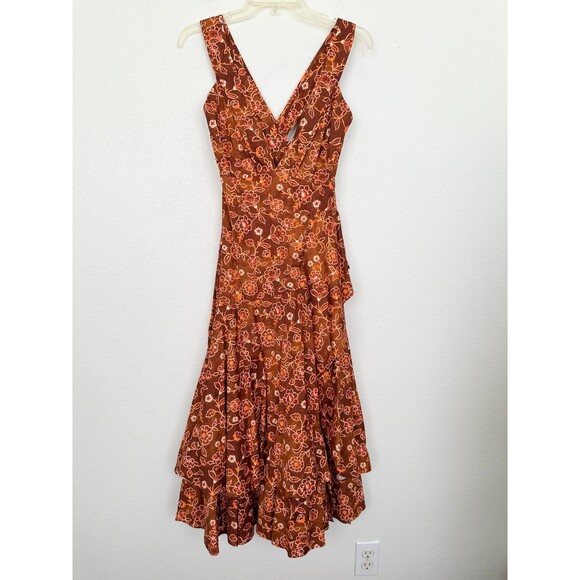 J. Crew Collection Cross Back Ruffle Midi Dress Vtg Vines Burnished Pecan 6 NEW - Picture 2 of 16